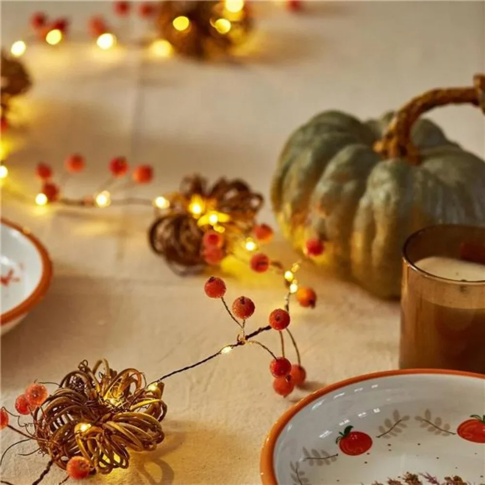Fall Garland with Lights 10ft 30LEDs Rattan Pumpkin String Lights Battery